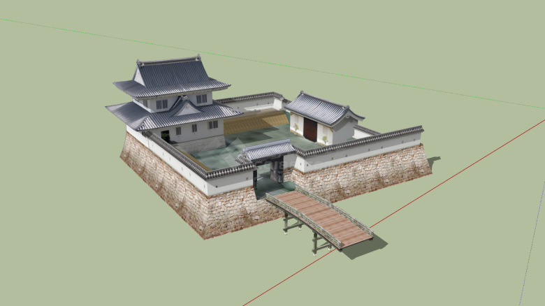 日本正方形仿古建su模型-图二