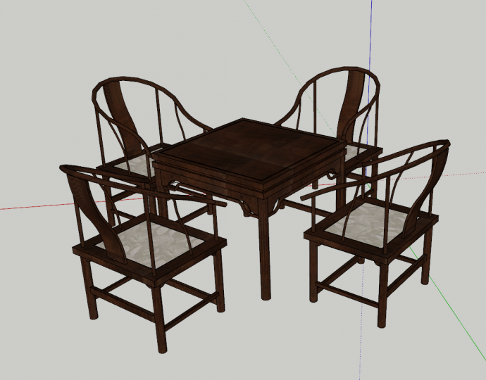现代中式棕色桌椅组合su模型_图1