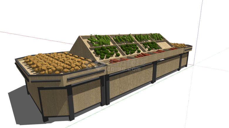 后现代超市生鲜果蔬货架su模型-图二