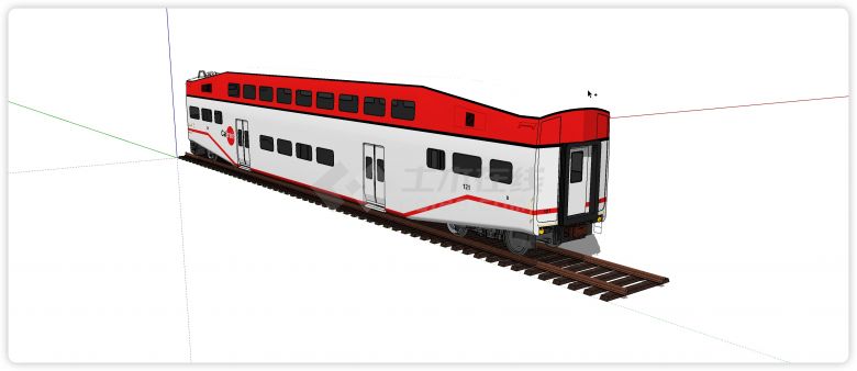 白色主体红色车顶火车厢su模型-图一
