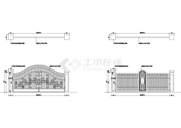 某配套设施铁艺大门设计cad施工图纸（两套方案设计）-图一