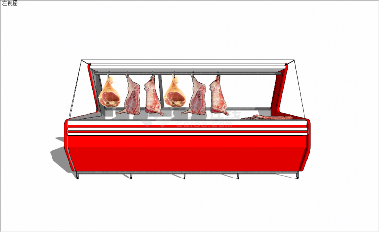 现代大红色肉类超市货架su模型-图一