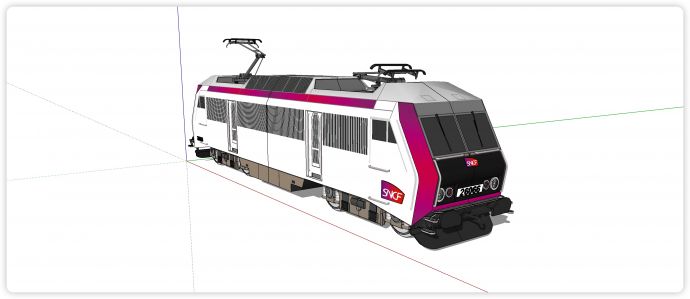 火车头白色车厢带电轨火车su模型_图1