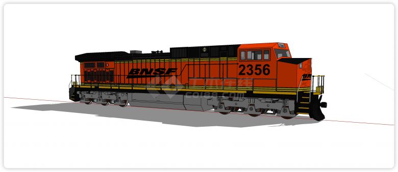火车头橙色车厢黑色车顶su模型-图二