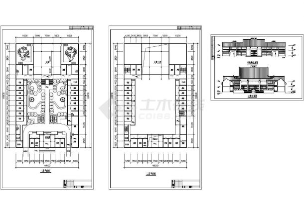 长66.6米 宽40米 二层韦陀殿建筑设计CAD图纸-图一