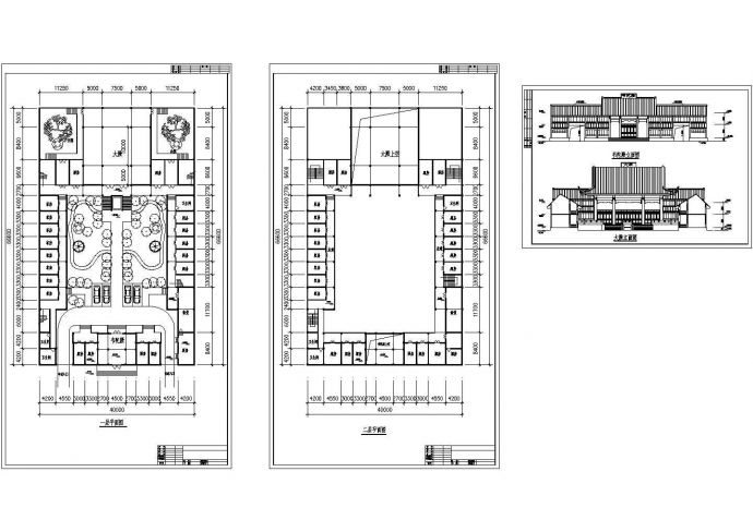 长66.6米 宽40米 二层韦陀殿建筑设计CAD图纸_图1