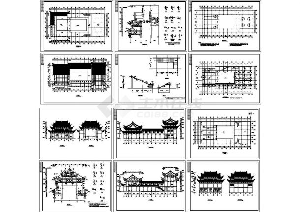 长43米 宽18.6米 二层古建筑祠堂戏台设计CAD详图（ 含配筋桩位布置及二层结构）-图一