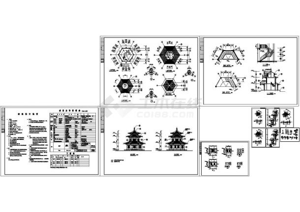 长10.8米 宽10.8米 三层古建仿唐紫云阁建筑设计CAD图纸（含cad详图）-图一