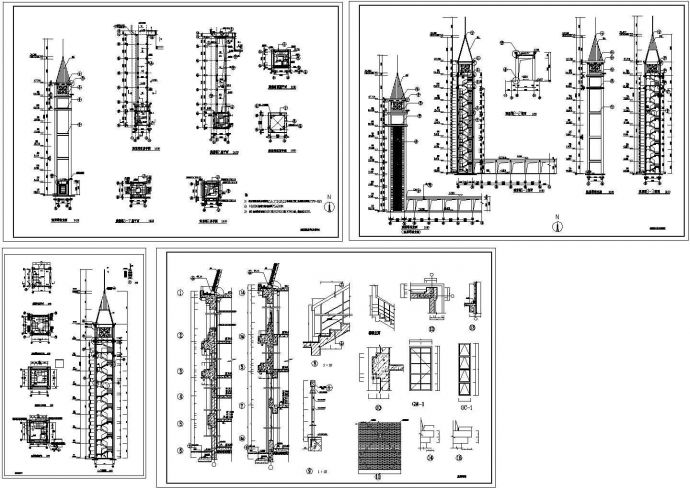 长4.2米 宽4.2米 八层观景塔建筑设计CAD施工图纸（标注详细）_图1