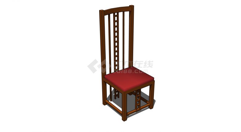 中式家具木质红色座垫高靠背椅su模型-图一