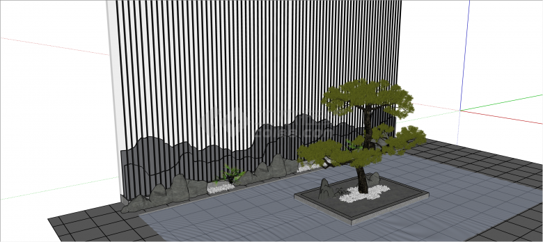 新中式庭院松树造景su模型-图二