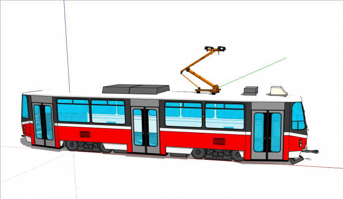 现代经典红蓝撞色有轨电车su模型_图1
