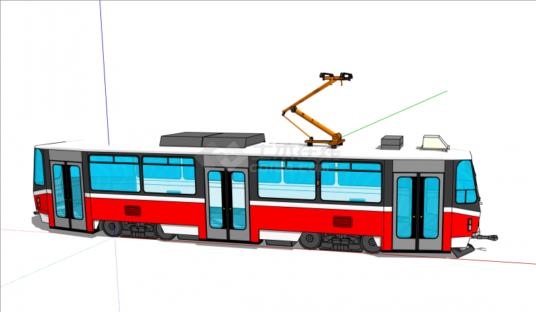现代经典红蓝撞色有轨电车su模型-图一