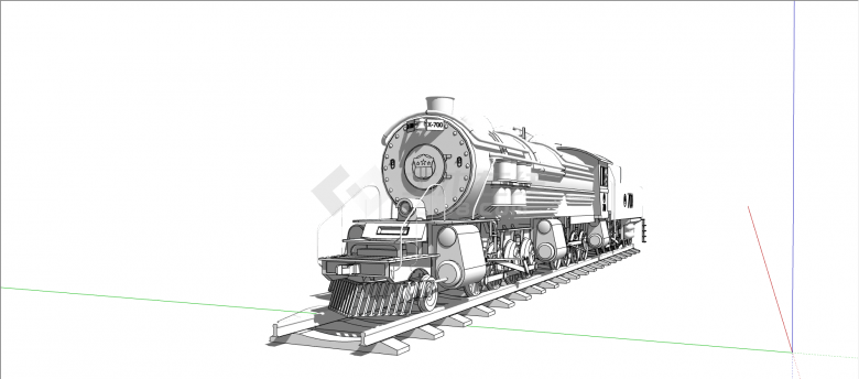 现代圆柱型火车头设计su模型-图二