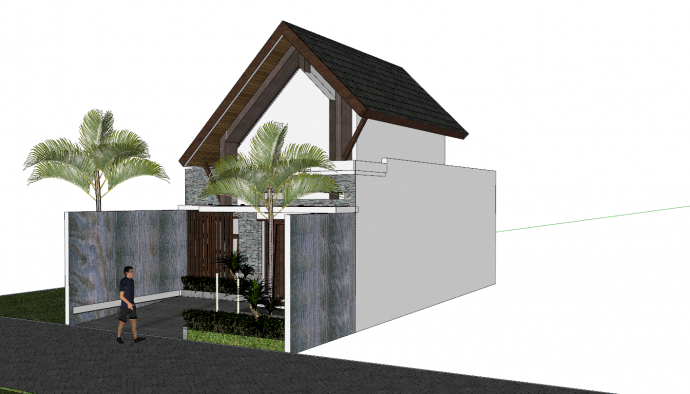瓦片屋顶小型现代民宿su模型_图1