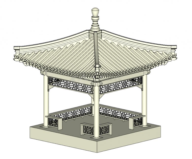 中式白色传统古典亭子su模型-图二
