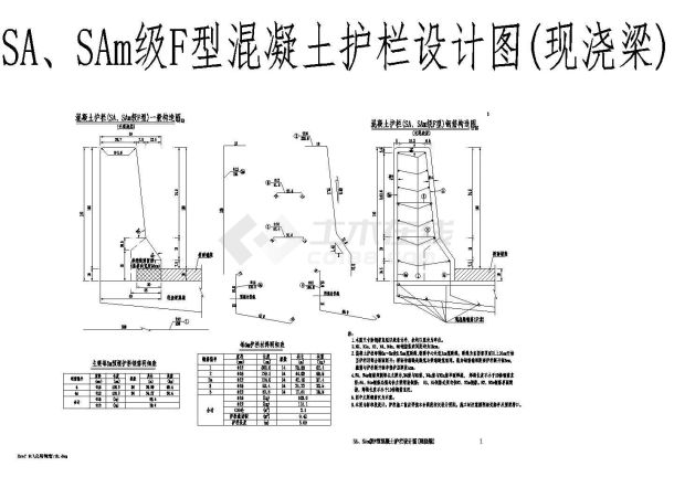 SASAm级F型混凝土护栏现浇梁设计图（含路桥节点图，设计说明）-图一