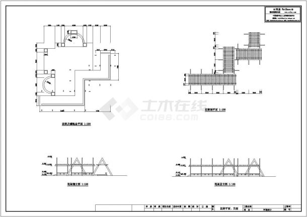 某滨湖公园内园林小品-折线型花架设计cad建筑施工详图（标注详细）-图二