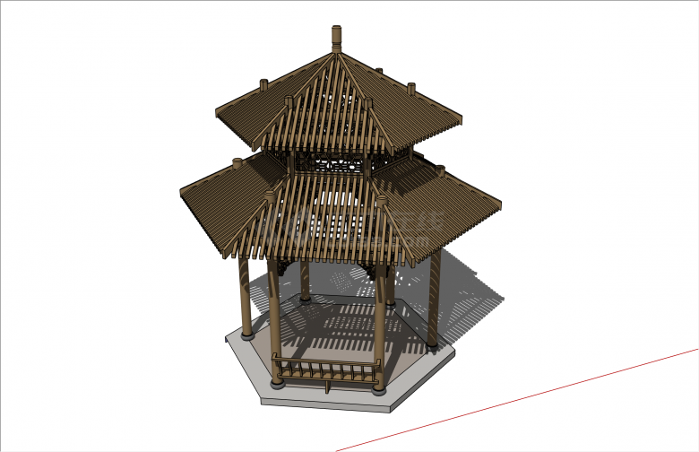 独特中式风木结构六角亭su模型-图二
