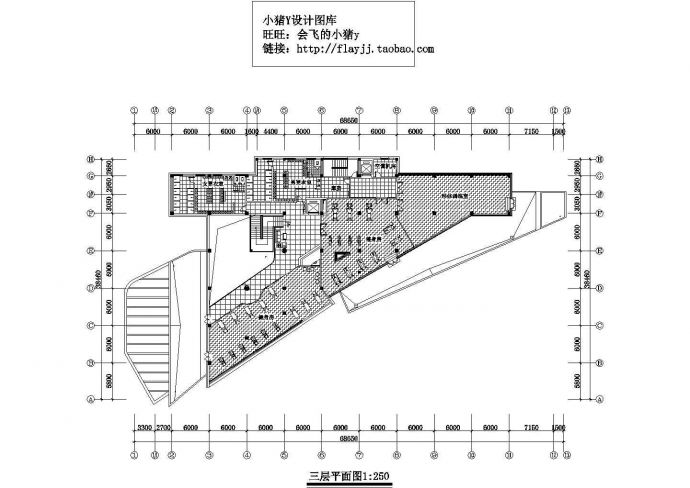 3层三角型售楼中心建筑平面图【CAD各层平面图】_图1