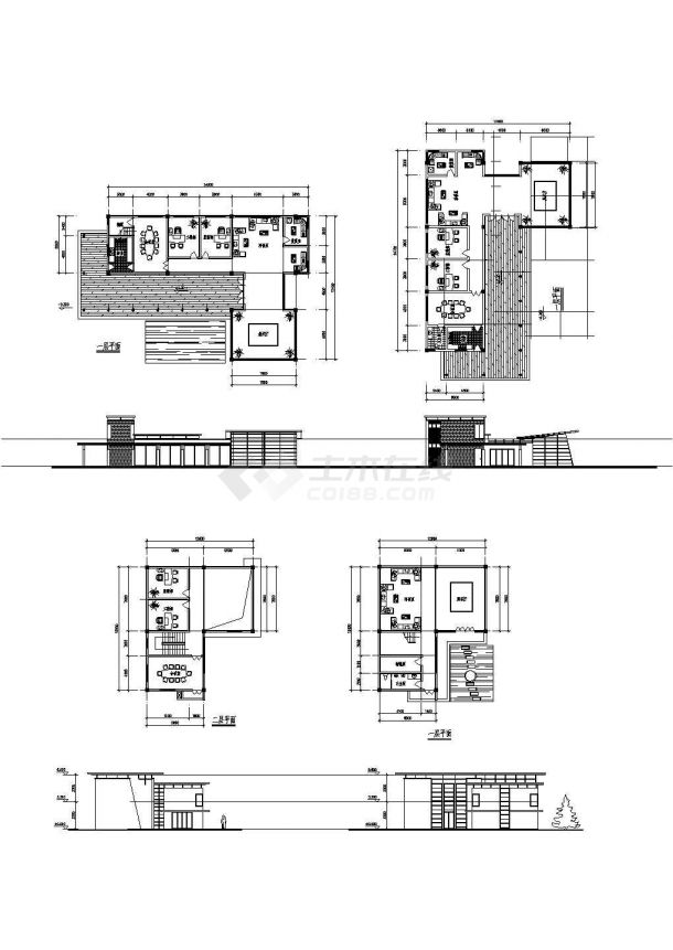 2个2层小型售楼中心建筑方案cad图纸【平立面（无剖面及屋顶平面）】-图一