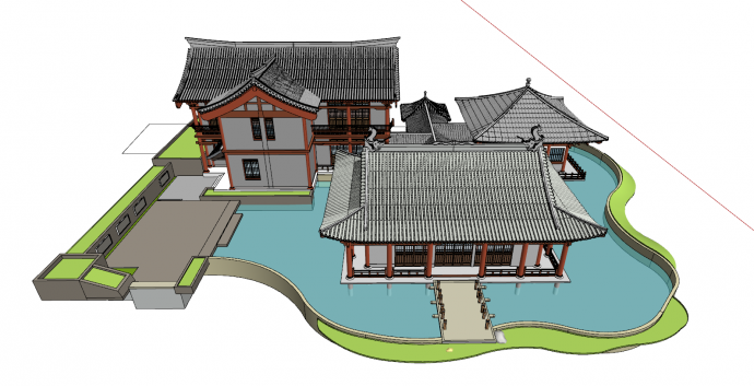 中式宋代木质建筑su模型_图1