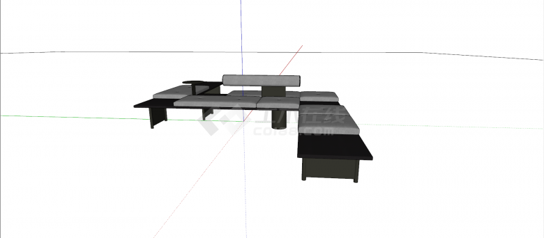 曲线形黑灰色木质拼接造型沙发su模型-图二