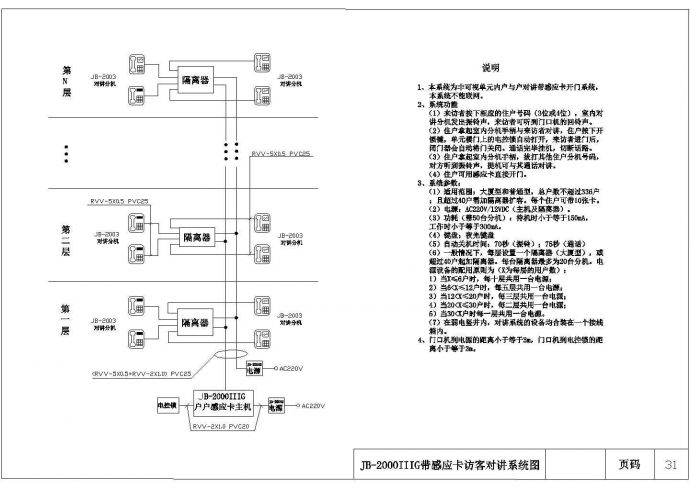 某带感应卡访客对讲系统（JB-2000IIIG）设计cad施工图（含设计说明）_图1