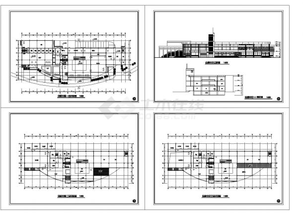 3层会展中心建筑方案设计图【各层平面 1立1剖】-图一