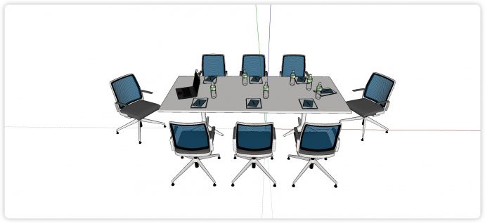 蓝色网纹靠背椅白色办公桌会议桌su模型_图1