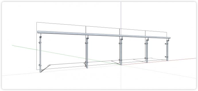 银色扁方管支撑柱玻璃栏杆su模型_图1