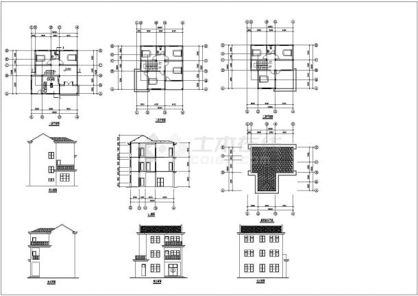 图元农村一层住宅建筑设计方案cad图纸，共9张-图一