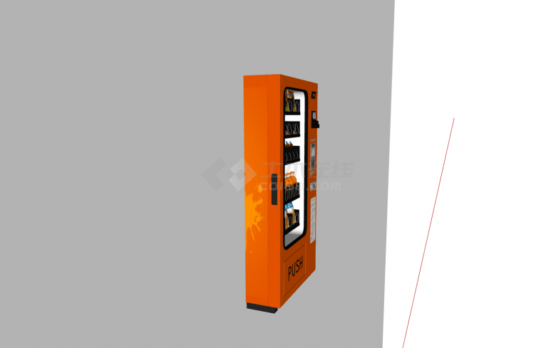 扁平挂墙式橙色自动售货机su模型-图二