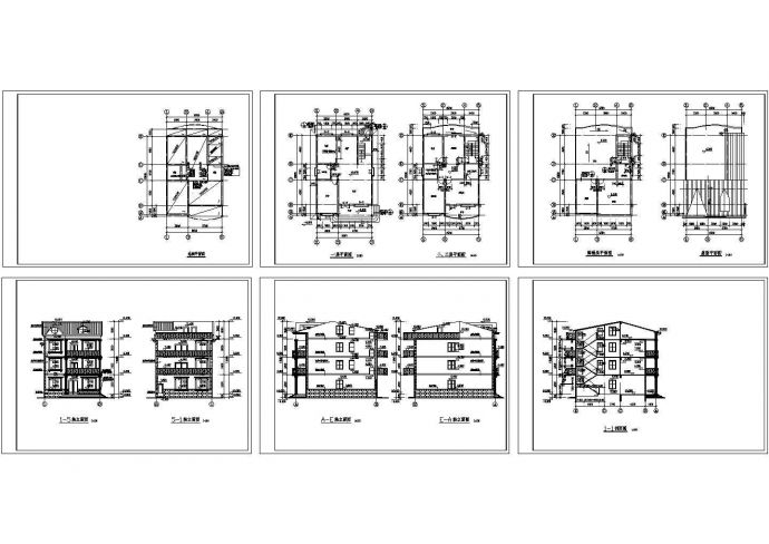 太仓某农村三层住宅设计方案cad图纸，共6张_图1