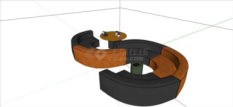 现代橙灰撞色S形拼接造型沙发su模型-图一
