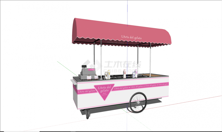 现代粉色遮雨棚快餐车su模型-图二