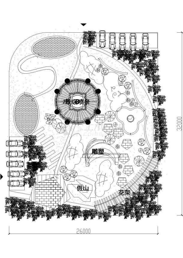 32x16m别墅区小公园景观绿化平面设计图.-图二