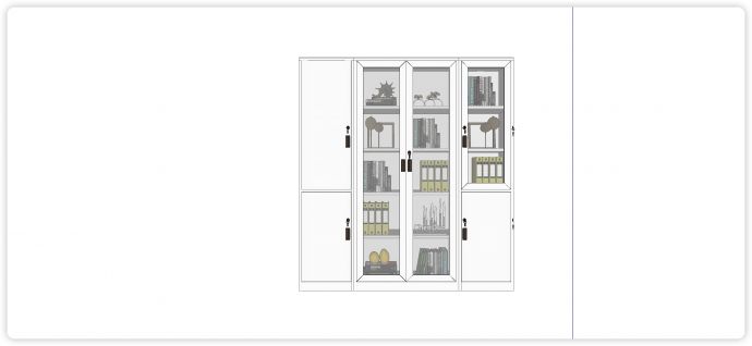 白色柜体玻璃门对开门橱柜文件柜su模型_图1