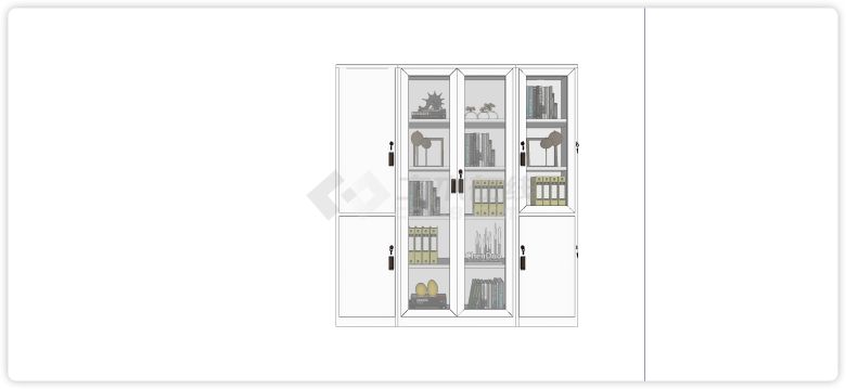 白色柜体玻璃门对开门橱柜文件柜su模型-图一