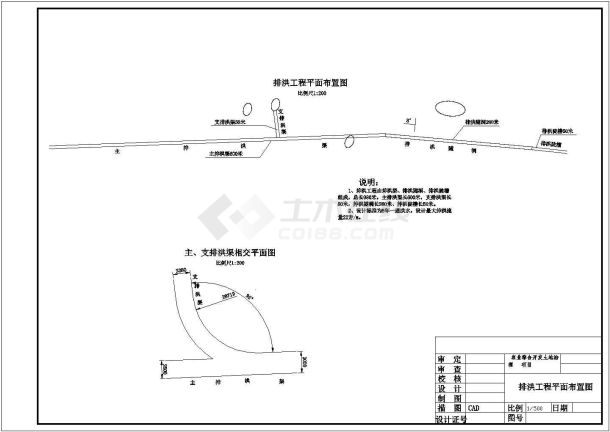 农业综合开发土地治理排灌工程设计图（排洪工程平面布置图、排洪渠纵横剖面图、排洪隧洞设计图）-图二