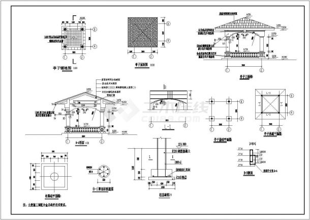 正方形四角凉亭建筑设计图（长宽均为3米）-图一