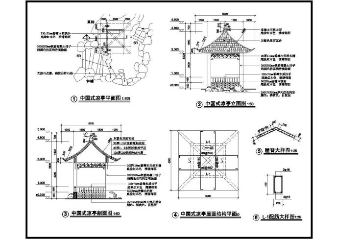 四角中式凉亭全套建筑设计图（长3米 宽3米）_图1