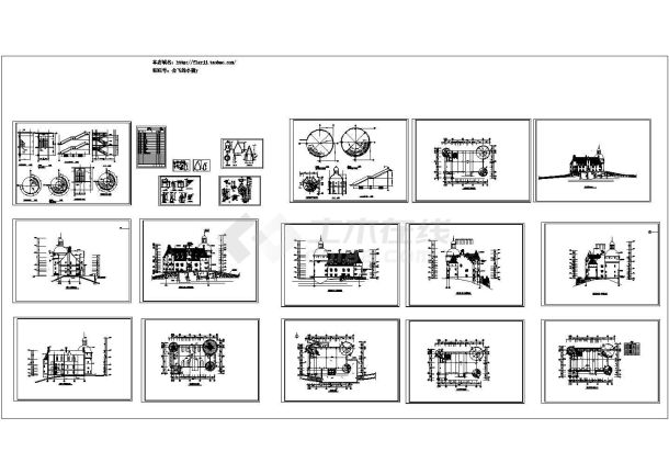 长32.12米 宽23.4米 三层古堡建筑施工cad图-图一