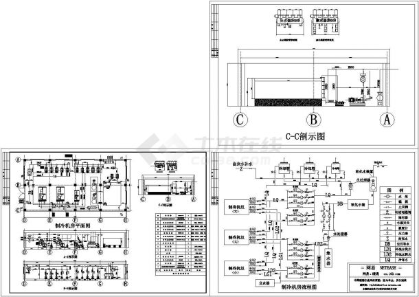某制冷机房设计cad全套工艺施工图（含流程、设备布置设计）-图一