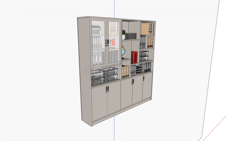 多储物格加宽柜门文件柜su模型-图二