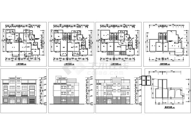 4层双拼住宅建筑方案【[大小户型] 平立】-图一