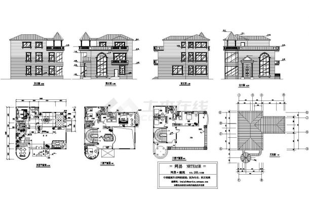 新沂三层经典别墅建筑设计施工cad图纸，共八张-图一