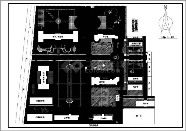 某大学校园景观规划设计cad图(含总平面图)-图二