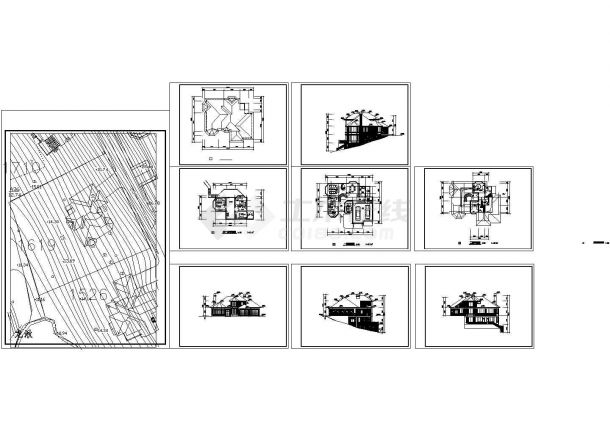 宁波金沙石三层别墅设计方案cad图纸，共9张-图一