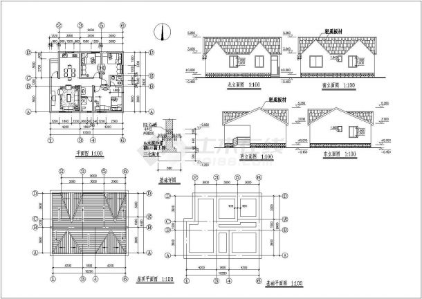 六安江南区三层别墅设计方案cad图纸，共7张-图一